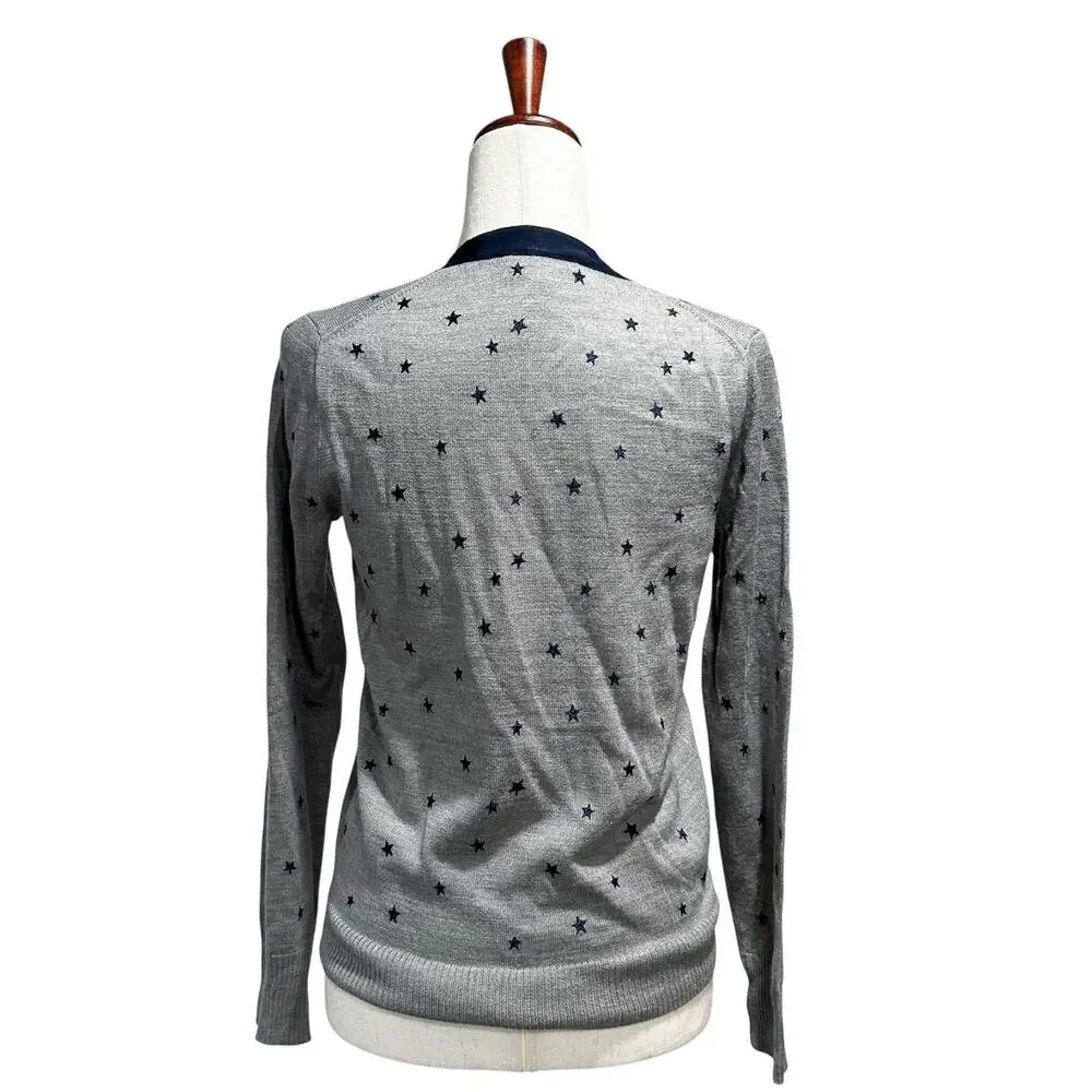 J.Crew Cardigan Small Harlow Star Blue Cardigan Merino Wool Blend Pocket Sweater